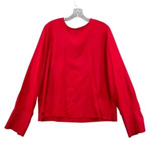 Studio‎ 121 Blouse Womens 14 Red 100% Silk Long Sleeve Keyhole Back Career Top
